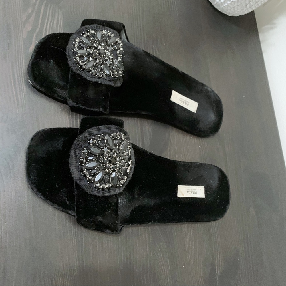 Prada Velvet Embellished Slides